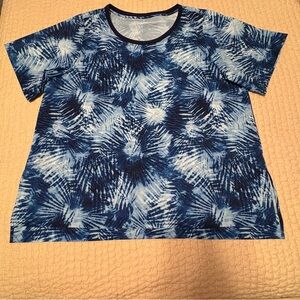 NWT Women's Elbow Sleeve 365 Tunic Top   Size: LP    Deep Sea Navy Tie Dye Palm